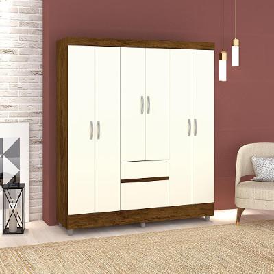 Guarda Roupa Casal Ideal 6 Portas de Bater 2 Gavetas MDP Imbuia Champagne Vila Rica