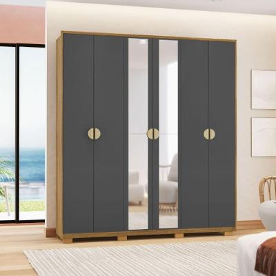Guarda Roupa Casal Noronha Nature Alasca 6 Portas 4 Gavetas com Espelho Cinza Vila Rica