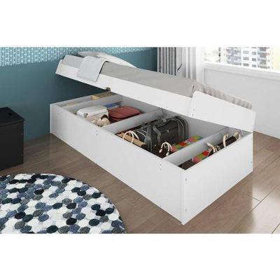 Cama Baú Solteiro Camila 88cm Estrutura MDF MDP Branco Framar
