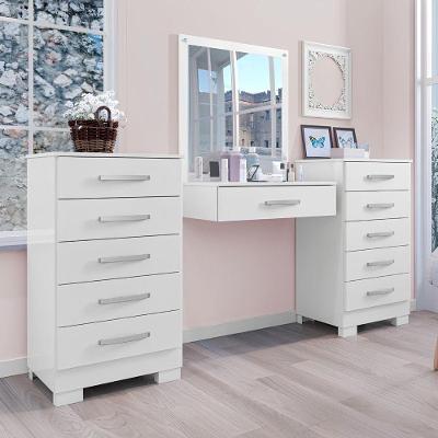 Conjunto Cômoda e Penteadeira Pétala 5 Gavetas MDP Branco Framar