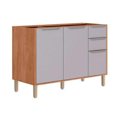 Balcão Cozinha Brilhante 3 Portas 2 Gavetas 120cm Cinamomo Platina MGM