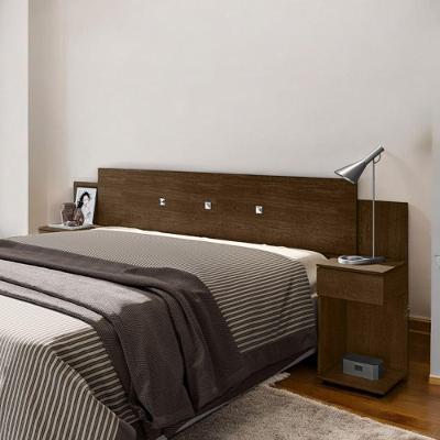 Cabeceira Box Ajustável Arabella Casal com Mesa de Cabeceira em MDF-MDP Marrom Malbec