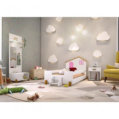 Cama Infantil Belíssima com 2 Luminárias Mdf Branco e Rosa Divaloto Móveis