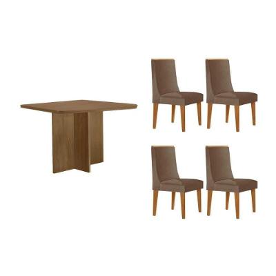 Conjunto de Jantar Berlim Curvo 4 Lugares Tampo MDF Corano Capuccino 90cm Móveis Rufato