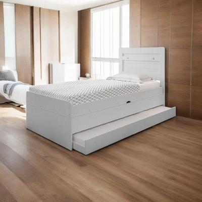 Cama Solteiro Larissa com Auxiliar com Baú em MDF MDP Branco Framar