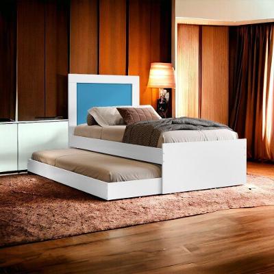 Cama Bibox Solteiro Luara com Aplique e 02 Colchões MDF Branco Cambel Móveis