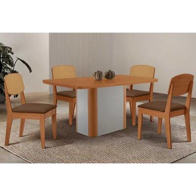 Conjunto de Jantar Pietá 4 Lugares Tampo em MDF Curvo Naturale-off White Suede Marrom 120cm Móveis