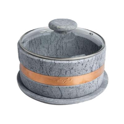 Boleira AF1189INDSJ Pedra Sabao Tampa de Vidro Base Cobre 22x14cm para Sobremesa Industria Sao Jose