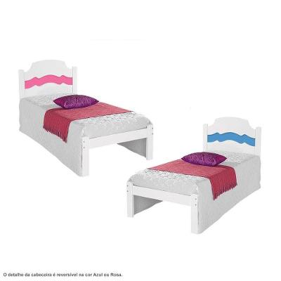 Cama Solteiro Iris em Madeira Branco Azul e Rosa para Colchão 0,88x1,88cm Cambel Móveis