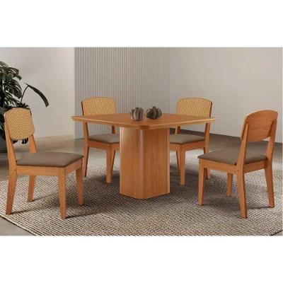 Conjunto de Jantar Maldivas 4 Lugares Mesa 90x90cm com Cadeiras Suede Capuccino Móveis Rufato