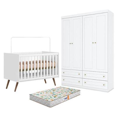 Berço Americano Q Encanto 3820 Retrô Colchão Incluso Branco Acetinado Qmovi