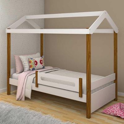 Cama Infantil Casa Eliz em Mdf Branco com Grade Divaloto Móveis