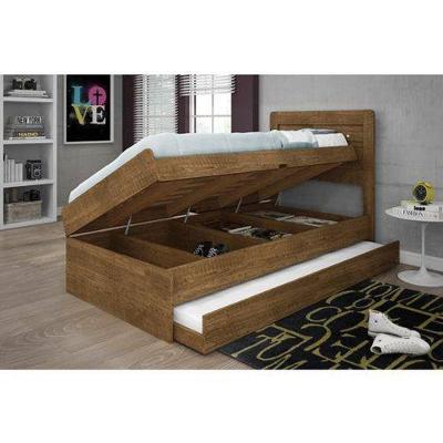 Cama Solteiro Baú Larissa com Cama Auxiliar Dani Marrom Malbec