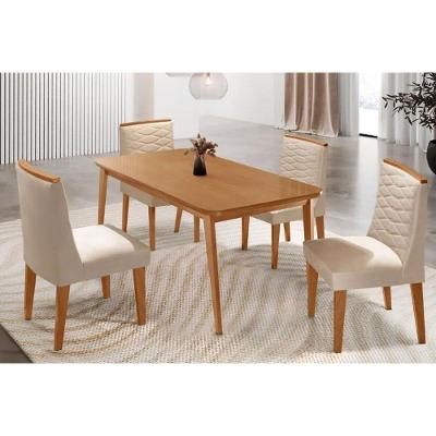 Conjunto de Jantar Havana 4 Lugares Tampo em MDF 120cm Capuccino Suede Creme Móveis Rufato