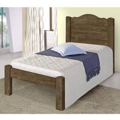 Cama Solteiro Thalia em MDF Castanho Wood para Quarto Estilo Clássico Cambel Móveis