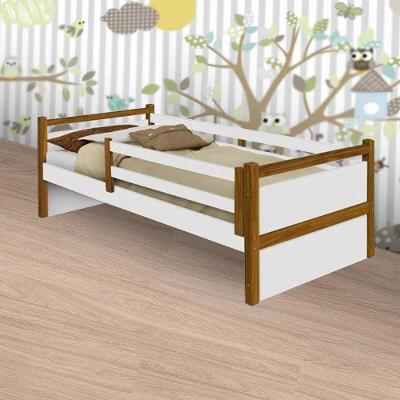 Cama Infantil Bianca com Colchão em MDF Branco-mel com Grade de Proteção