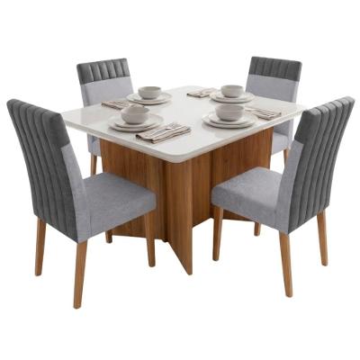 Conjunto de Jantar Montreal 4 Lugares Tampo em MDF com Vidro Amadeirado Cinza 120cm Viero Móveis
