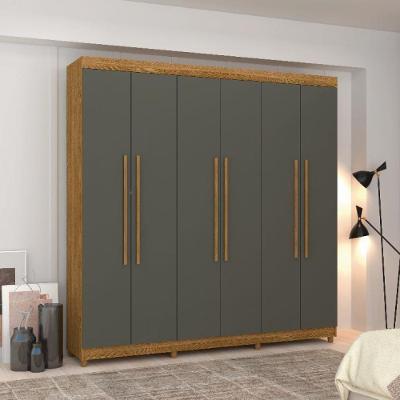 Guarda Roupa Casal Elegance Nature Alasca 6 Portas de Bater 2 Gavetas Cinza Vila Rica
