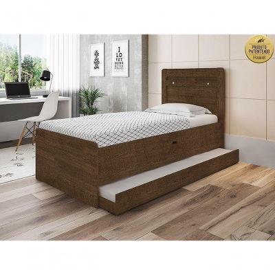 Cama Solteiro com Auxiliar e 2 Colchões Larissa em MDF-MDP Marrom Framar