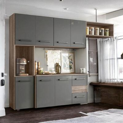 Cozinha Compacta Juliete 07 Portas MDP 180cm Carvalho e Chumbo Nicioli Móveis
