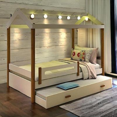Cama Casa Elisa Infantil com Led e Cama Auxiliar com 2 Colchões MDF Branco