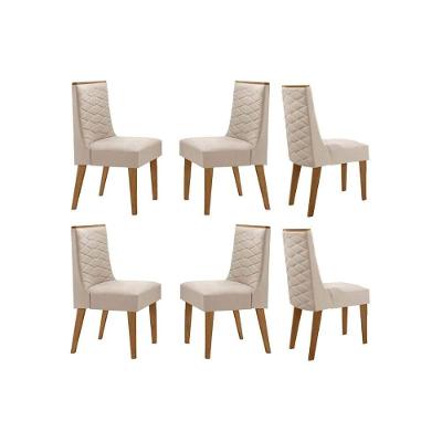 Conjunto 6 Cadeiras Dafne Estrutura em MDF Tecido Naturalle-Suede Creme Móveis Rufato