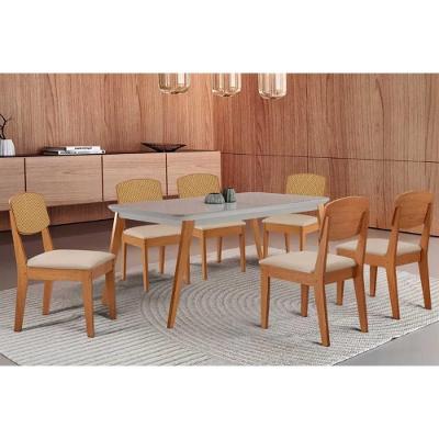 Conjunto de Jantar Havana 6 Lugares Tampo em MDF com Vidro Curvo Bege Móveis Rufato