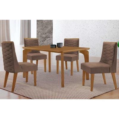 Conjunto de Jantar Londrina Curvo + Dafne Naturale 4 Lugares MDF Fosco Marrom 120cm Móveis Rufato