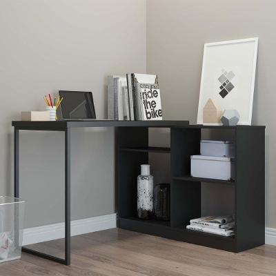 Mesa para Computador em l Mesa Office Moderno sem Gavetas MDF Preto Plata Móveis