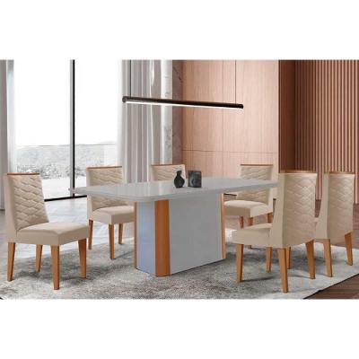 Conjunto de Jantar Pietá Curvo 6 Lugares Tampo MDF Fosco Off White 180cm Móveis Rufato