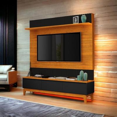 Painel para TV Antalya Até 75 Polegadas em MDF Preto e Freijó para Sala Luapa Móveis