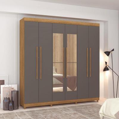 Guarda Roupa Casal Elegance Nature Alasca 6 Portas de Bater 2 Gavetas MDP Cinza Vila Rica