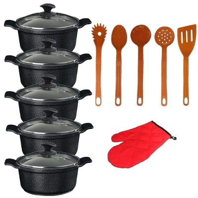 Conjunto de Panelas 0016A24PC.AA1L-JAV Caçarola Alumínio Preto Cerâmica 16 a 24cm Javali