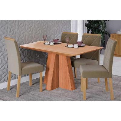 Conjunto Sala de Jantar Mesa Maitê e Cadeiras Fernanda 4 Lugares Tampo MDF Cinamomo Carvalho Suede