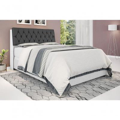 Cabeceira Queen Isis Estofada no Box MDF-MDP Branco com Capitonê Preto Framar