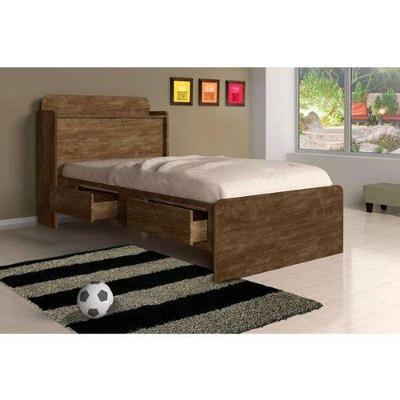 Cama Solteiro Baú Tamires com Escada em MDF Castanho Wood Cambel Móveis