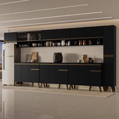 Cozinha Completa Atlanta Park 18 Portas 3 Gavetas MDF MDP Preto Touch Móveis Carraro