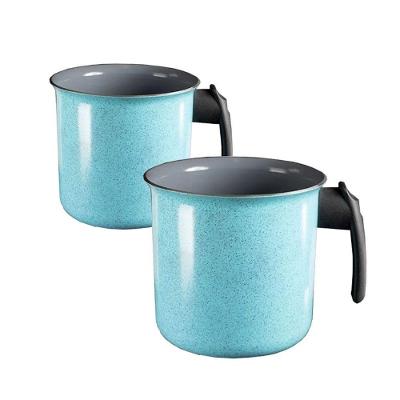 Kit Canecao Fervedor Leiteira N01 Alumínio Antiaderente Ceramica 14CM e 16CM Azul Javali