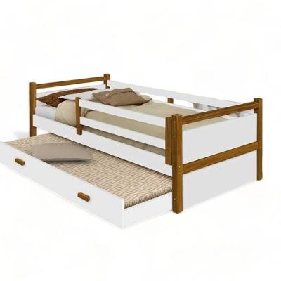 Cama Solteiro Bianca com Cama Auxiliar em MDF Branco e Mel Ideal Decor
