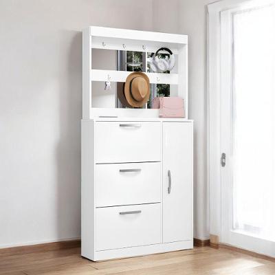 Sapateira com Espelheira Porta Objetos Conjunto Randi 3 Gavetas 100cm Branco