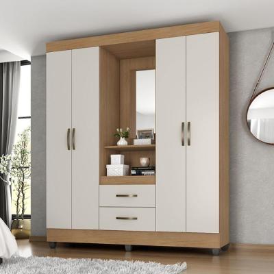 Roupeiro Casal Capelinha Lite 4 Portas Giratórias 2 Gavetas Nature Off White Móveis Leão