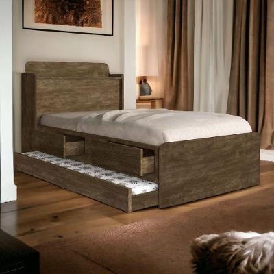 Cama Solteiro Tamires com Auxiliar e 2 Colchões Castanho e Branco