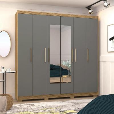 Guarda Roupa Casal Pernambuco 6 Portas Giratórias 6 Gavetas com Espelho MDP Nature Alasca Vila Rica