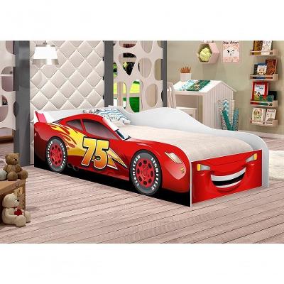 Cama Solteiro Carro 07 com Colchão em MDF-MDP Vermelho Vj Móveis