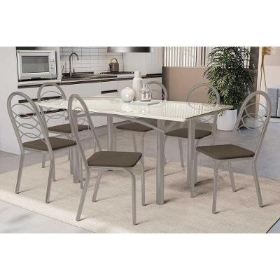 Conjunto de Jantar Elba M004 6 Lugares Tampo MDP com Vidro 160cm Marrom Kappesberg