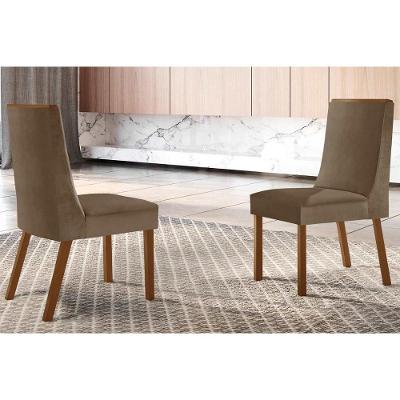Cadeira de Cozinha Dakota Kit 2 Unidades MDF Estofada em Suede Imbuia Móveis Rufato