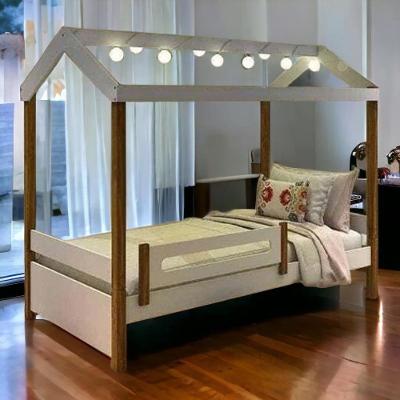 Cama Solteiro Elisa com Led em MDF 15mm Branco com Grade para Quarto Infantil