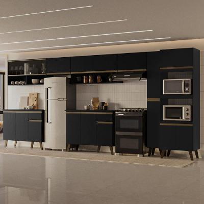 Cozinha Completa Atlanta Square 17 Portas 2 Gavetas MDF MDP Preto Touch Móveis Carraro