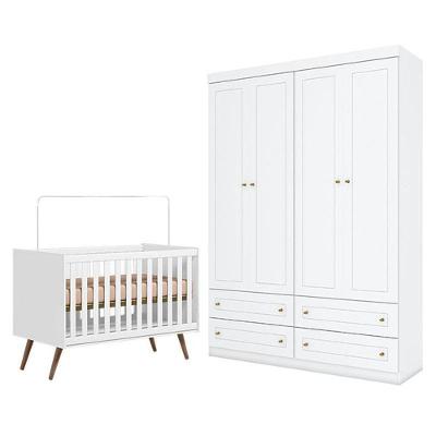Conjunto Berço Americano Q Encanto 3820 Retrô MDF Branco Acetinado Qmovi