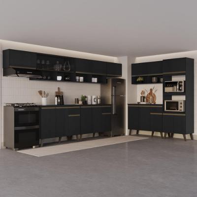 Cozinha Completa Atlanta Soho 20 Portas 3 Gavetas MDF MDP 495cm Preto Touch Móveis Carraro